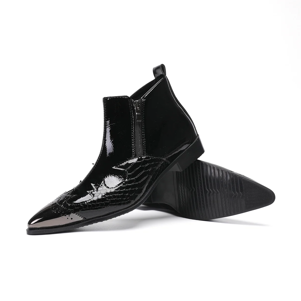 Botas Классические черные мужские короткие ботинки из натуральной кожи с острым носком, обувь большого размера, мотоциклетные ботильоны на молнии, деловые модельные туфли