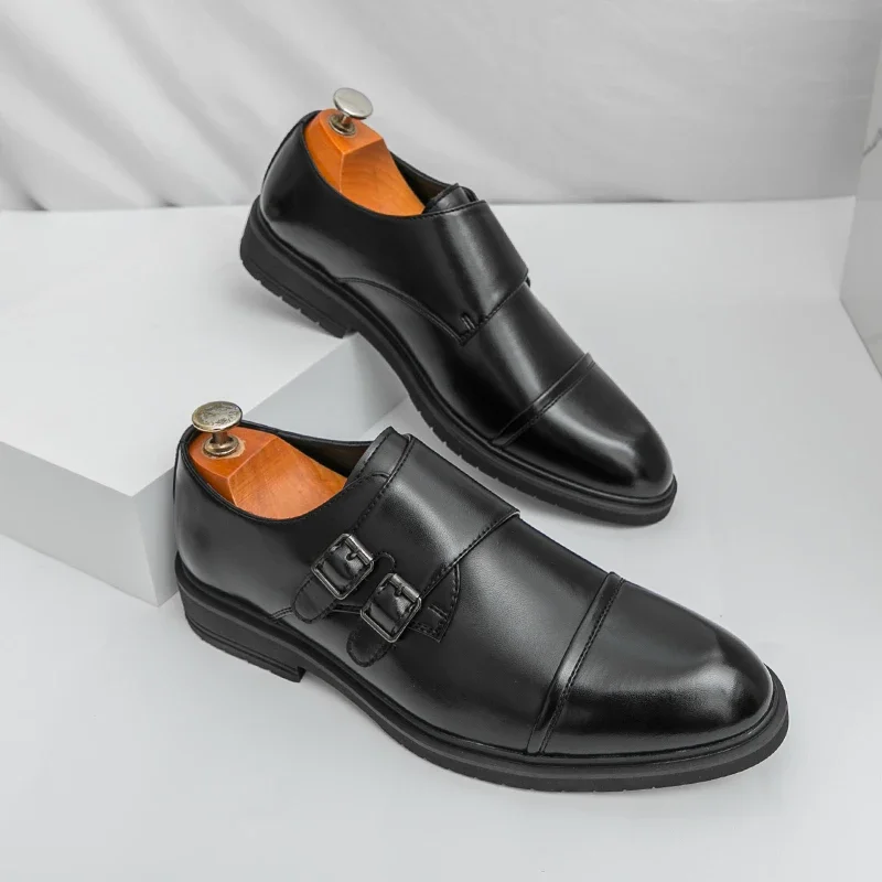 

Модные весенние дышащие повседневные кожаные туфли с пряжкой-башенью, роскошные брендовые удобные оксфорды с острым носком для делового банкета