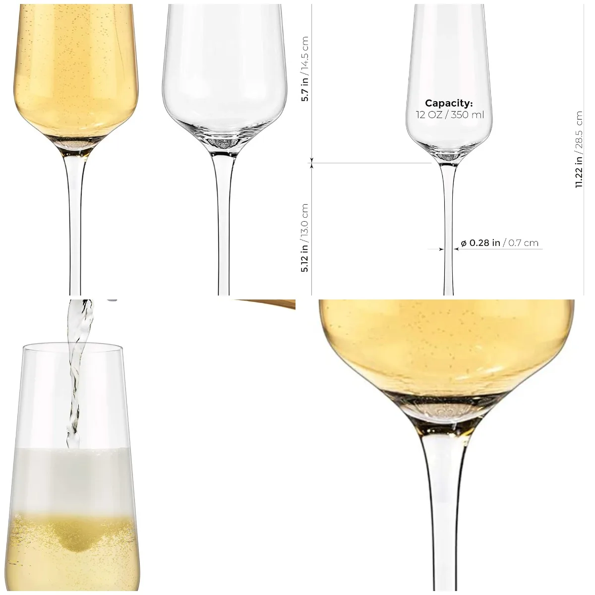 

Champagne Crystal Flutes, Set of 2, 12oz/350ml, Hand-Blown Elegant Wine Glasses for Wedding, Anniversary, Christmas Gift