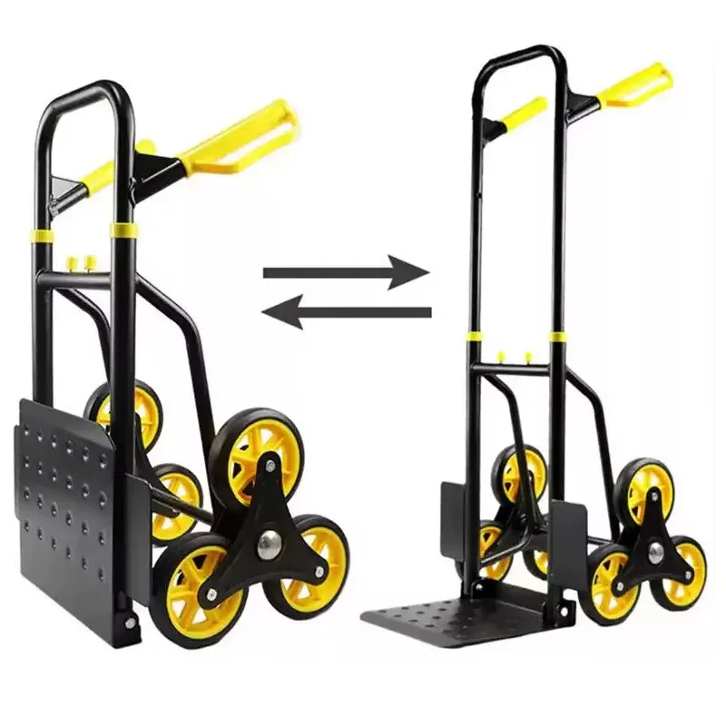 

Heavy Duty Adjustable Six Wheel Stair Climbing Hand Trolley Solid Metal Frame Large Bearing Platform Construction Handling Using