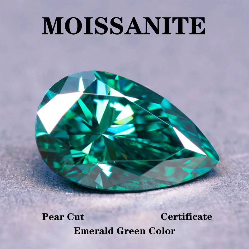 Moissanite Srone Pear Cut Natural Color Emerald Green for Jewel Making DIY Ring Earrings Main Materials with Certificate