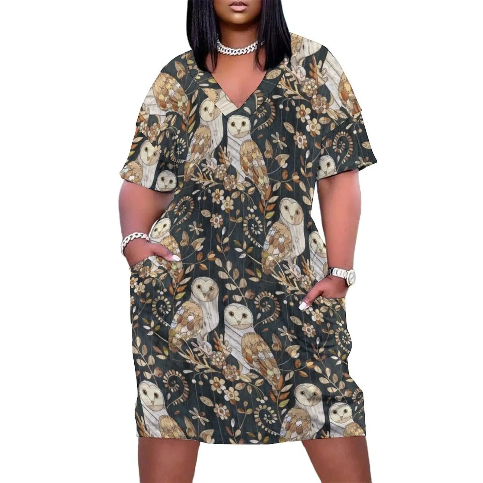 

Wooden Wonderland Barn Owl Collage Loose Pocket Dress woman dress Dresses