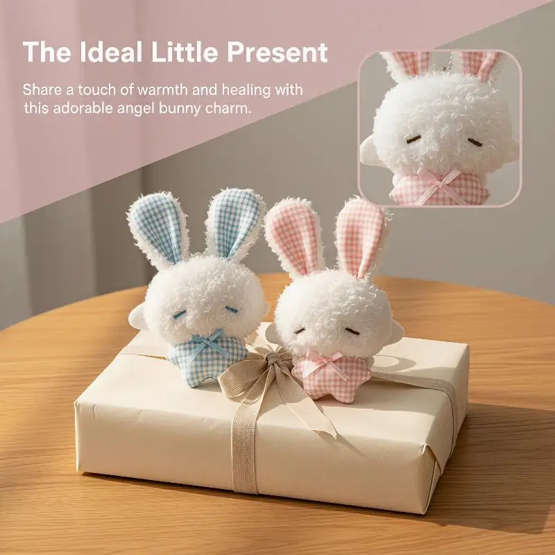 Kawaii Mini Bunny Plush Keychain Fluffy Angel Rabbit Stuffed Toy for Wedding Guest Souvenir Small Gifts