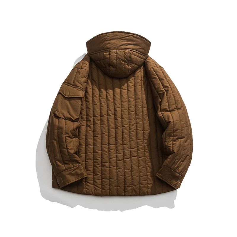 Parkas à capuche monochromes pour hommes et femmes, Streetwear pour couples, Combinaisons rembourrées en coton, Vestes vintage, Grandes poches 3D, Optique d'hiver, Nouveau