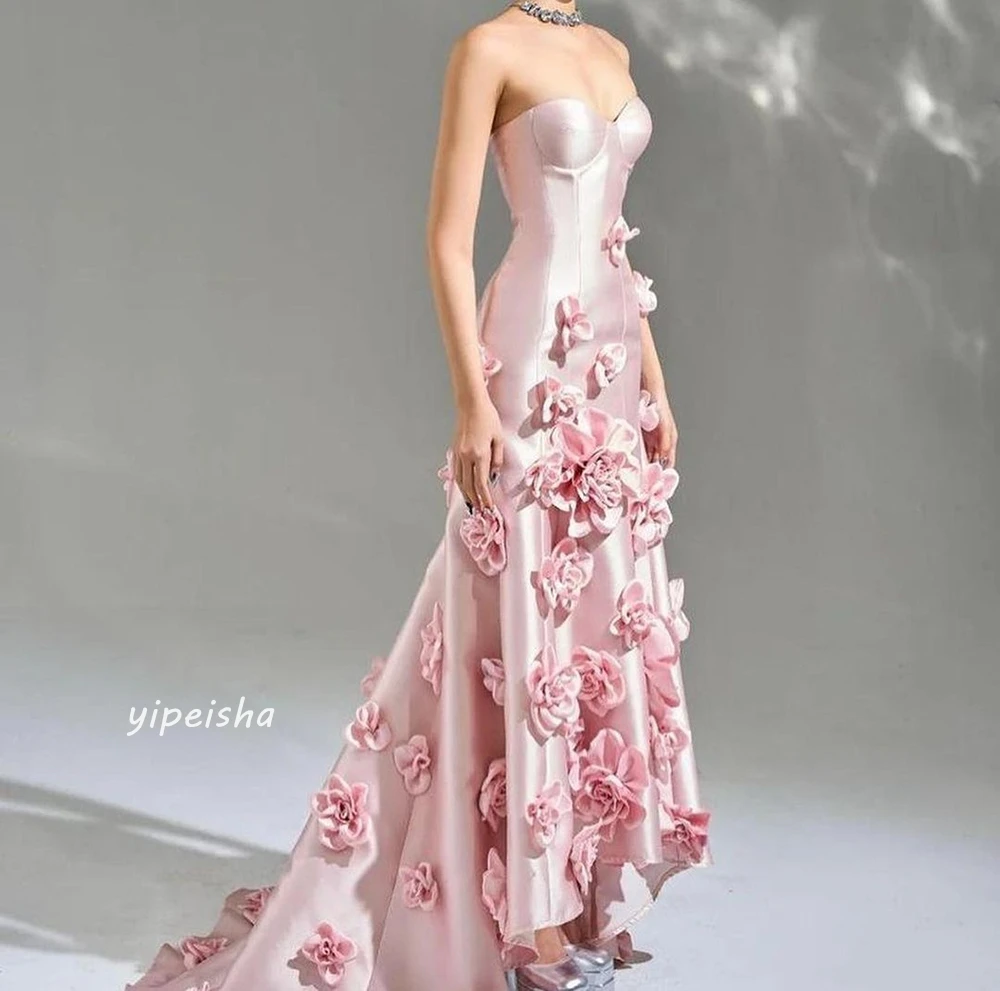 Customized Customized  Evening Satin Flower Ruched Formal  A-line Sweetheart Bespoke Occasion Gown Midi Dresses