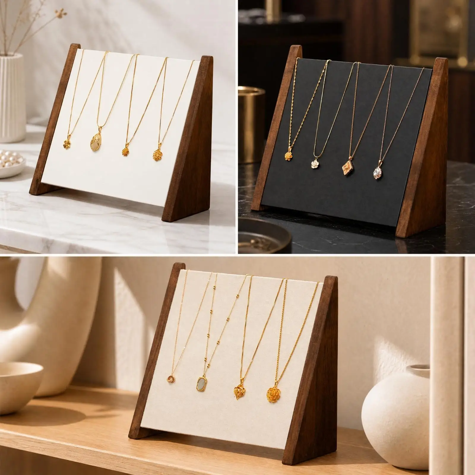 Tabletop Necklace Stand Display Rack Wooden Jewelry Organizer Holder for Retail Shop Showroom Boutique