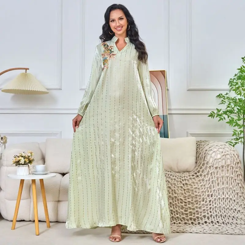 

Ближневосточный арабский длинный халат Dr с золотой вышивкой и воротником из бисера для путешествий в Дубае, традиционная этническая женская одежда