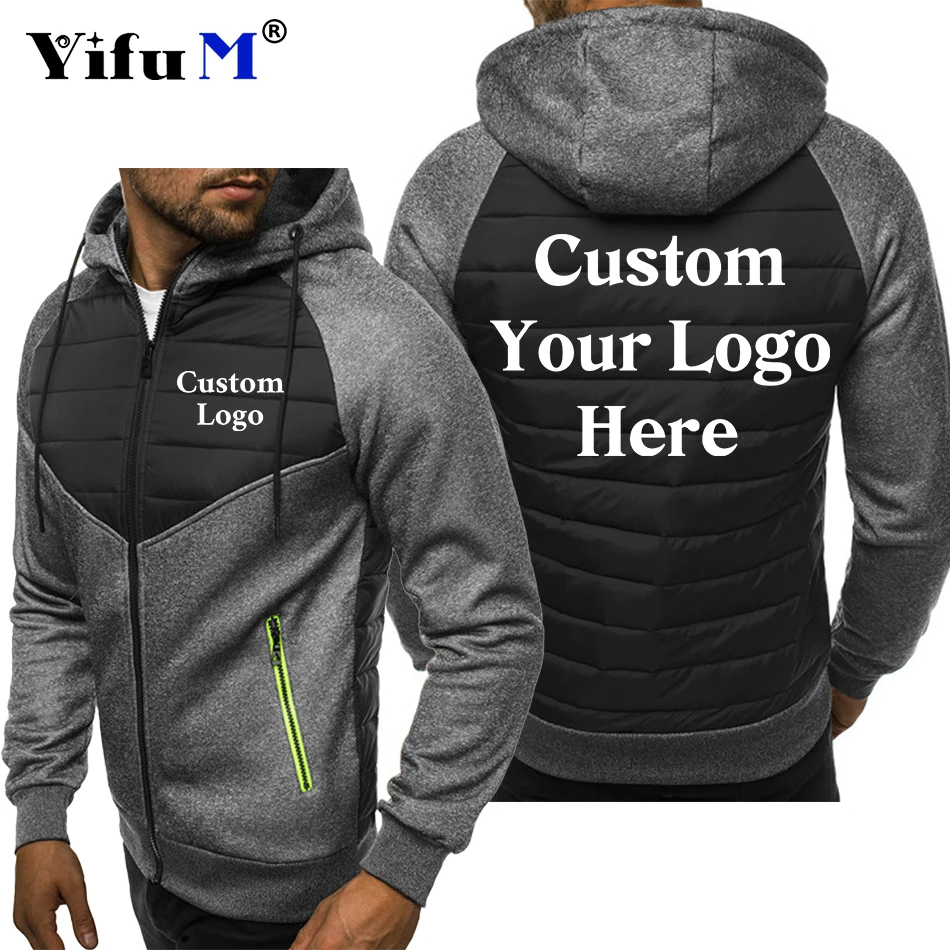 DIY Custom Logo Men Hoodies Outdoor Hooded Sweatshirt Coat Jacket Autumn Long Sleeve Slim Fit Casual Sport Zipper Print Jacket