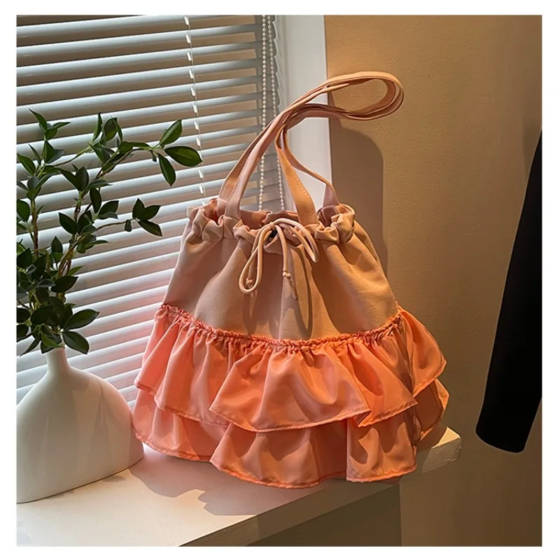 Solid Color 2024 Hot Sale Summer Women's Tote Bags Casual Lazy Style High Quality Design Lace Small Skirt Shoulder Bags