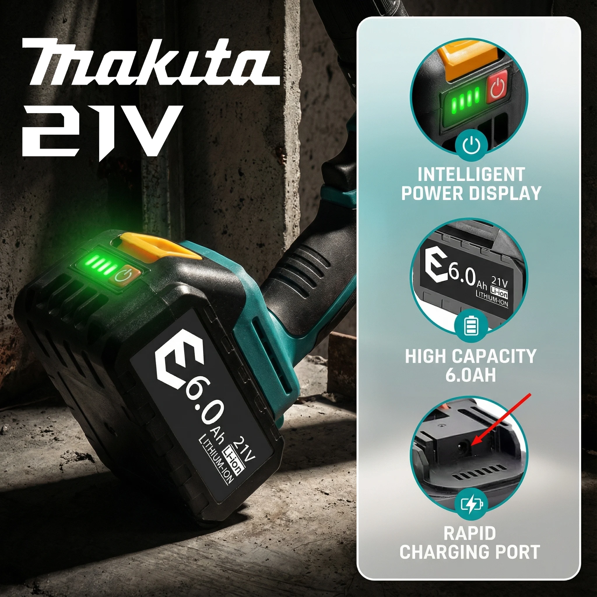 18V 21V 3.0 6.0 9.0Ah Rechargeable Lithium Battery for Makit
