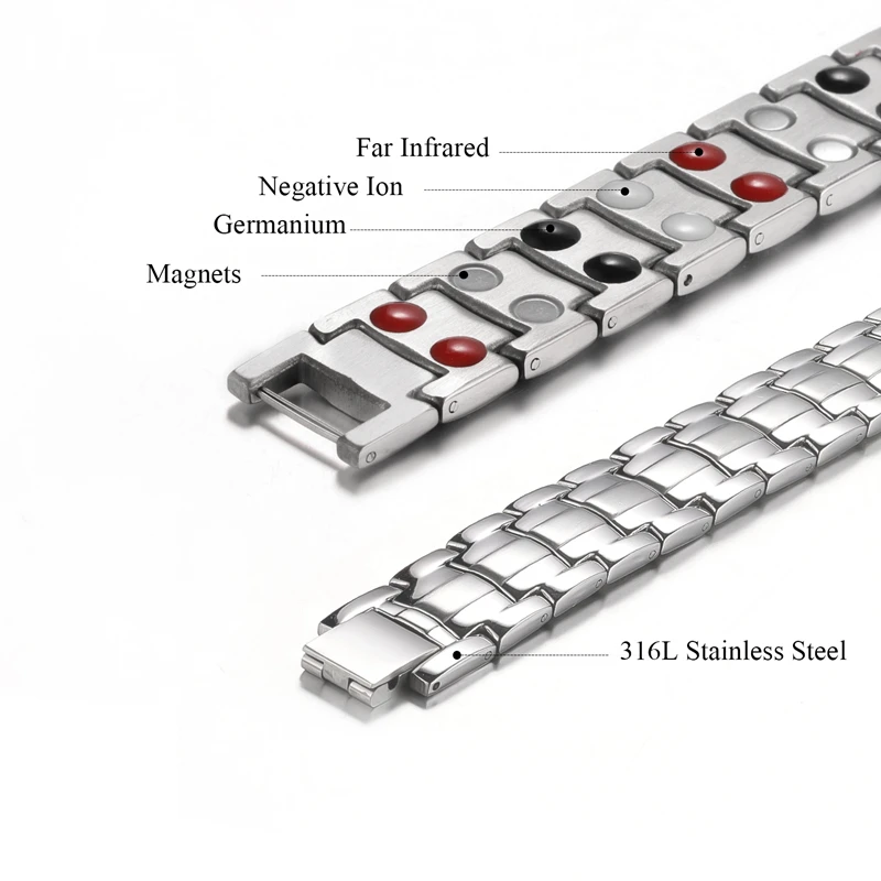 Wysokiej jakości bransoletka do terapii magnetycznej dla mężczyzn moda stal tytanowa potężne elementy energetyczne bakteriobójcze jony ujemne