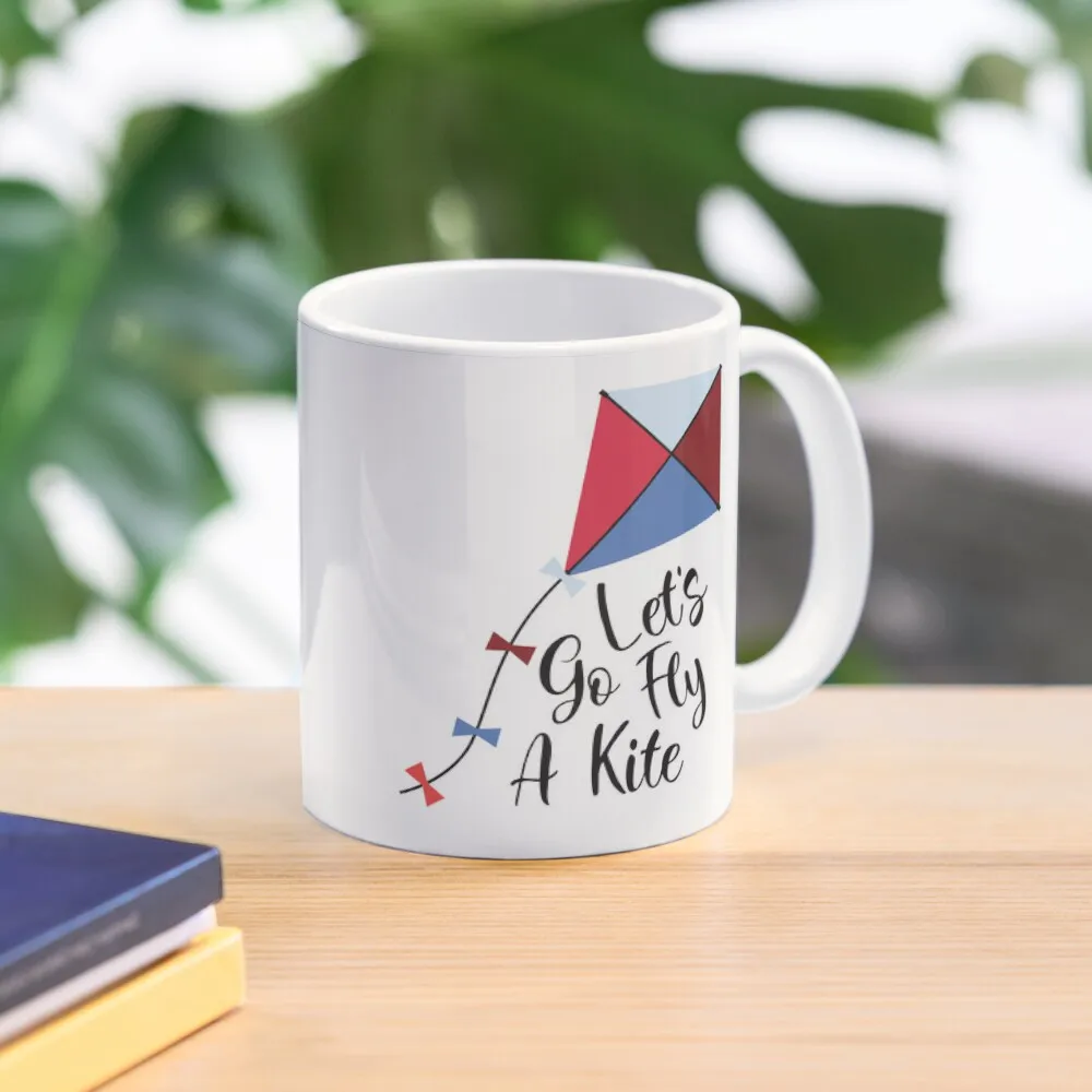 Let Is Go Fly A Kite Classic  Mug Printed Image Handle Round Drinkware Cup Simple Photo Design Picture Gifts Coffee Tea