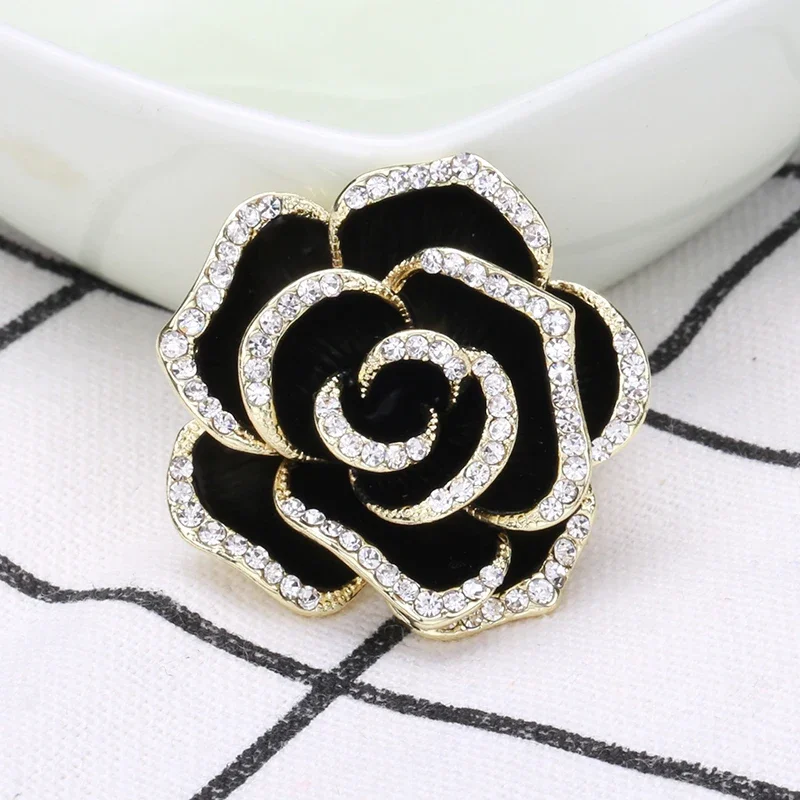 Rhinestone Camellia Brooches for Women Unisex Enamel Flower Design Plant Pins Office Party Friend Gifts Jewelry Accessories