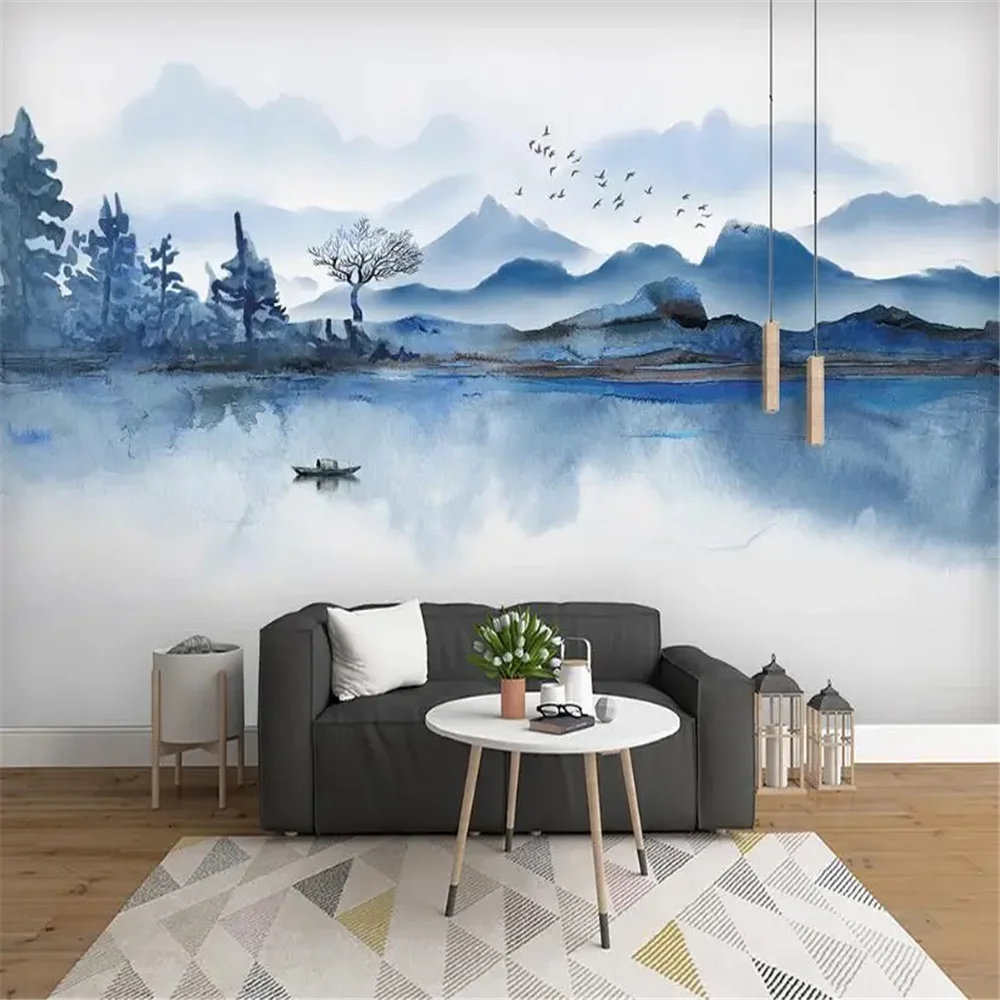 custom Ink painting landscape scenery fog mural wallpapers for living room living room decoration 3D painting wall paper rolls
