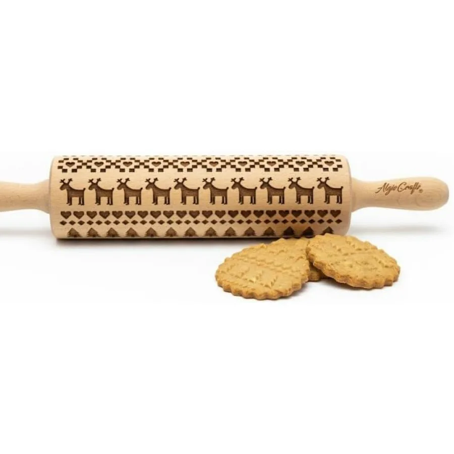 SCANDINAVIAN CHRISTMAS Embossing Rolling Pin With Christmas Tree Deer Heart Gingerbread Cookies Design for Holiday Baking and D