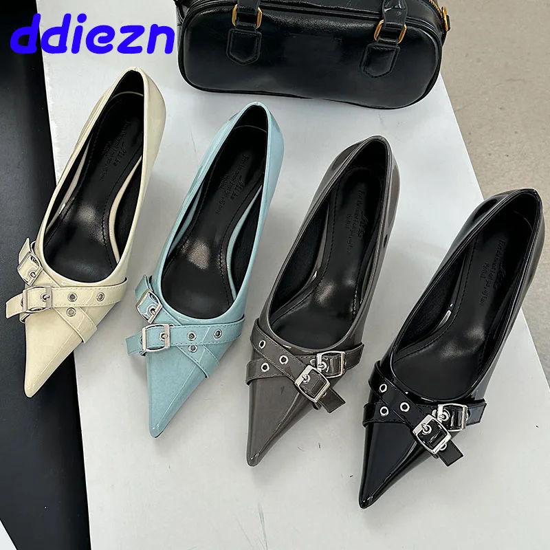 2025 neue In Mode Metall Schnalle Frauen Heels Schuhe Slides Weibliche Slip Auf Schuhe Spitz Damen High Heels Pumps Schuhe