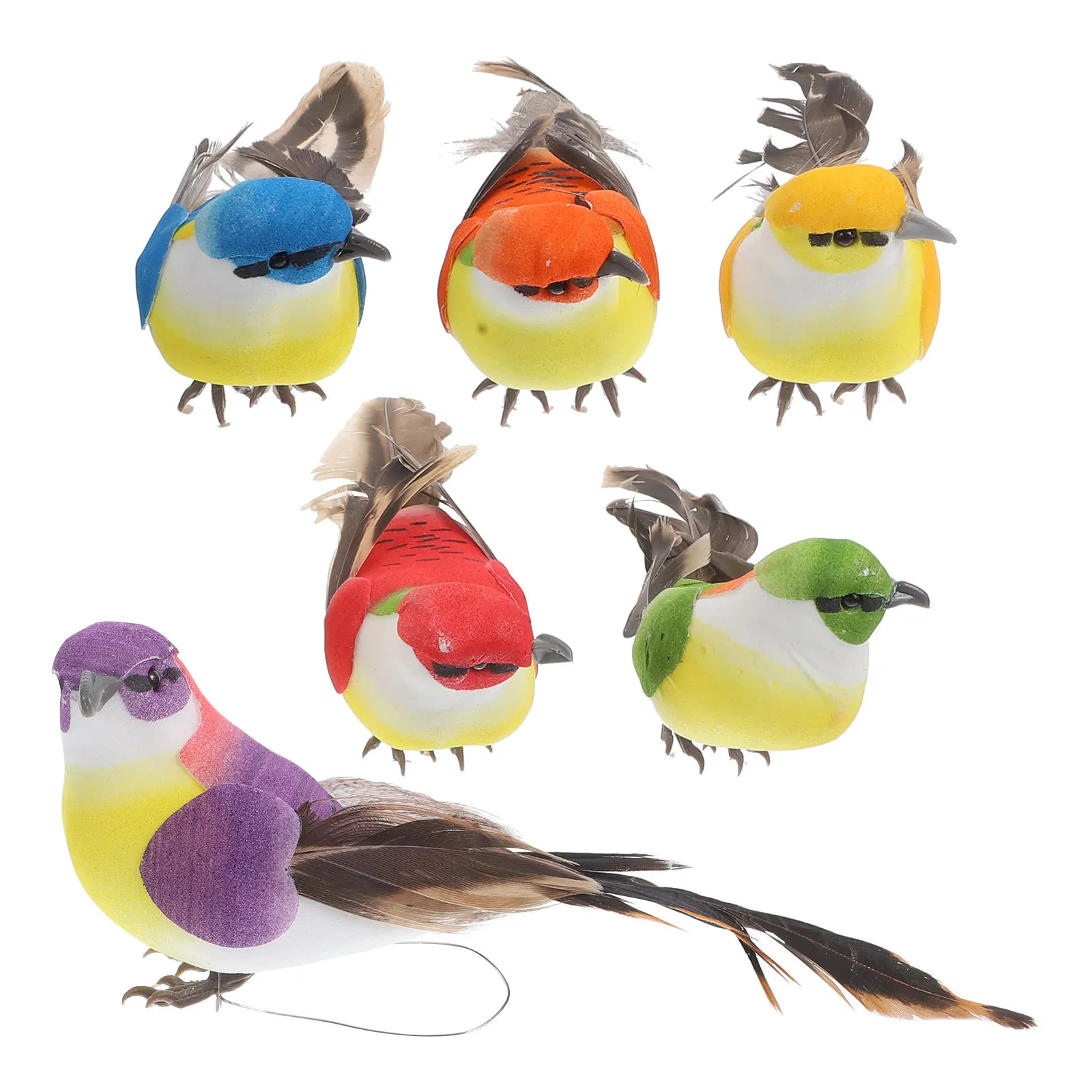 

6pcs Colorful Bird Decorations Simulated Small Birds Garden Ornament For Balcony Yard Foams Plume Artificial Bird Models