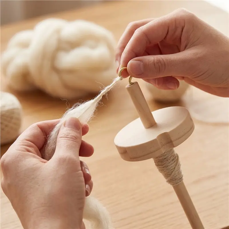 ABJI-2Pc DIY Drop Spindle Top Whorl Yarn Spinner Hand Wooden Spinning Wheel For Yarn Making Yarn Spindle For Beginners Sewing view 6
