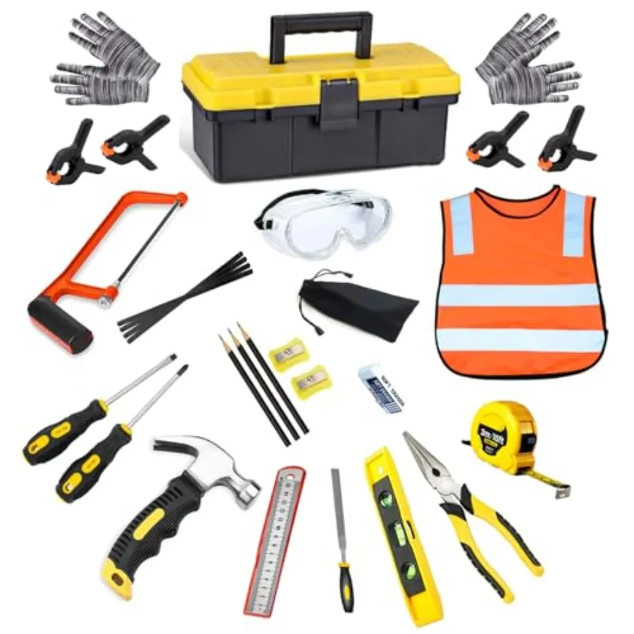 

【Spot goods】Real Tools SetWoodworking Tool Set 30 PCS Builder Real Hand Tools Kit Construction Learning Home DIY Play for Boys