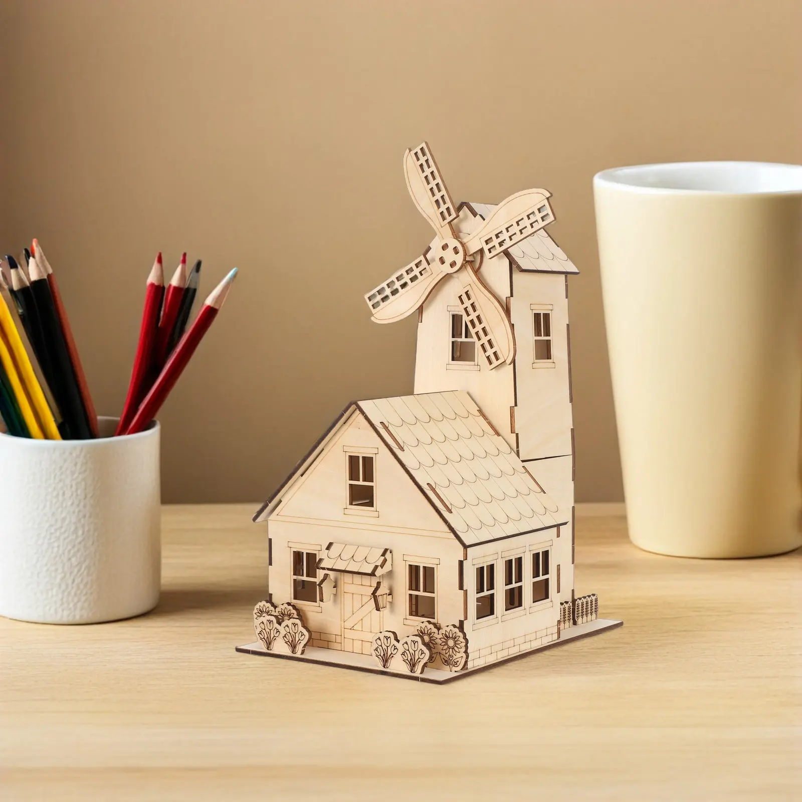 Puzzle de maison en bois de style européen, artisanat, jouets à assembler, kit de construction DIY