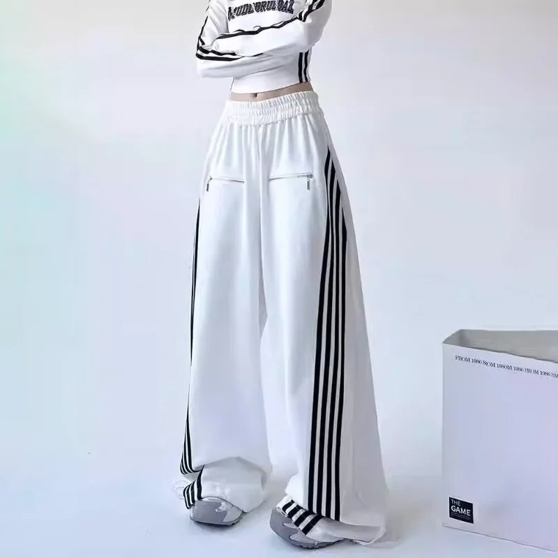 2024 Ropa Y2K Streetwear Striped Patchwork Elastic Waist Baggy New Pants For Women Wide leg Drawstring Sweatpants Lady Trousers
