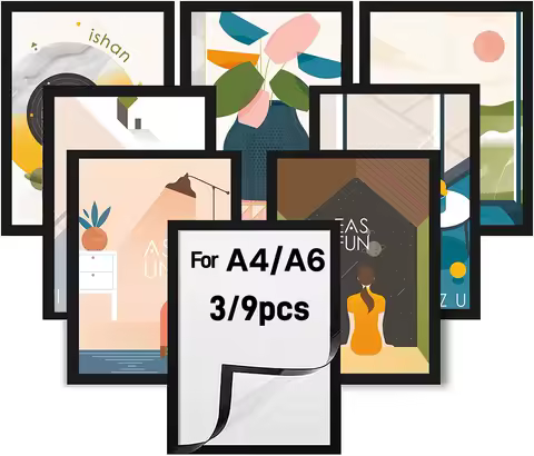 3/9PCS Magnetic Poster Display Frame A4/A6 Self-adhesive Non-developmental Photo Art Wall Sticker Frame for Photos Certificate