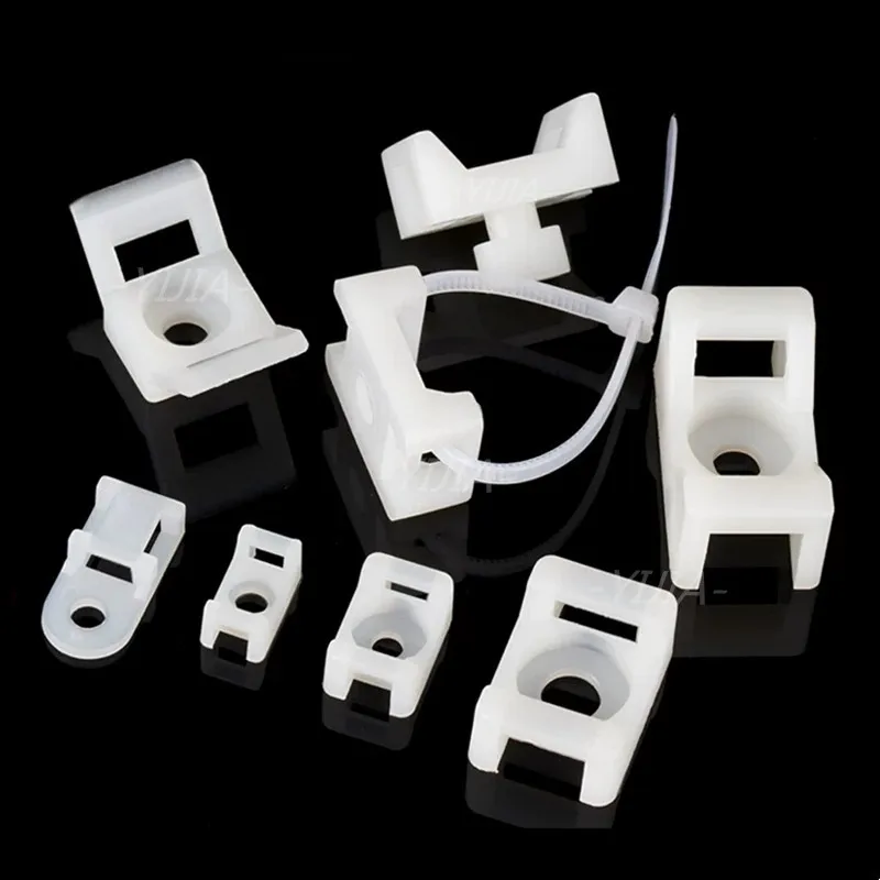 50pcs Fireproof Cable Tie Base Mount Saddle Wire Fixing Seat Cable Clamp Cord Organizer Holder With Screw Holes Wiring Fittings