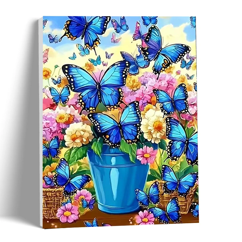 

CHENISTORY DIY Pictures By Number Blue Butterfly Vase Kits Hand PaintedGift Painting By Numbers Drawing On Canvas Home Decor