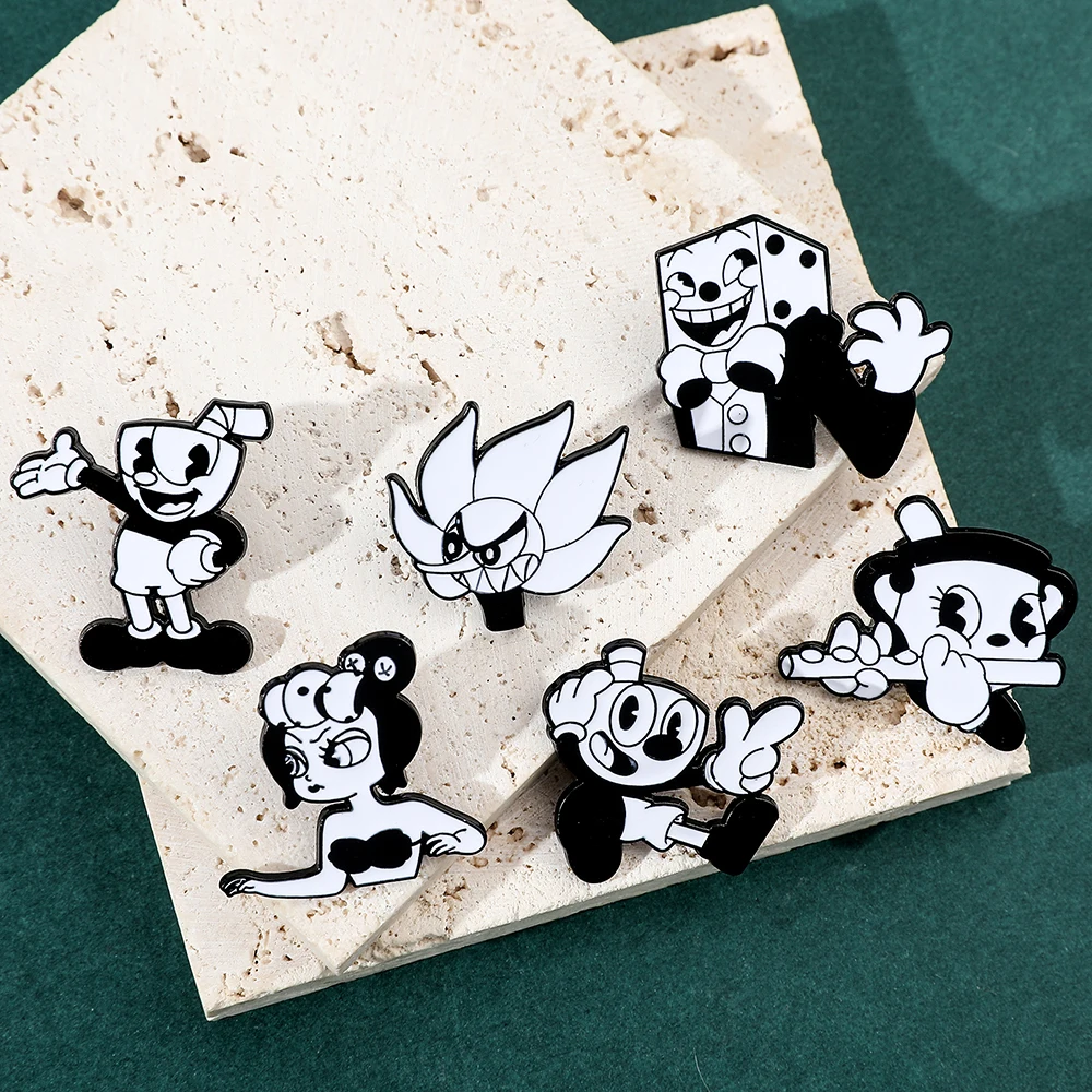 Custom Cuphead Anime Enamel Pin Mug Funny Game Brooches for Women Alloy Metal Badges for Ladies Jewelry and Backpack Gifts