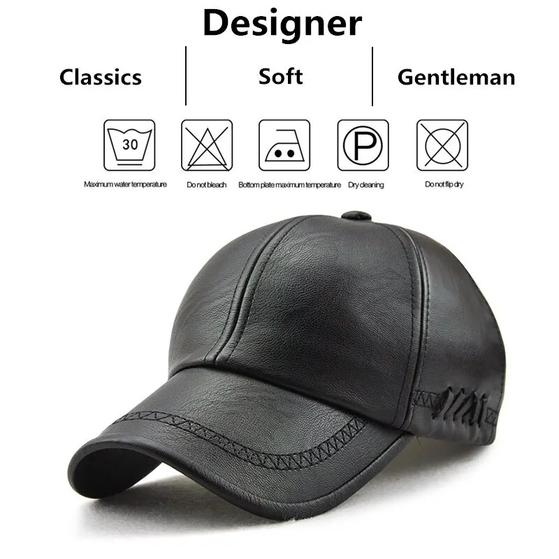 Mens Pu Leather Baseball Caps Spring and Autumn Outdoor Adjustable Casual Hats Sunscreen Hat