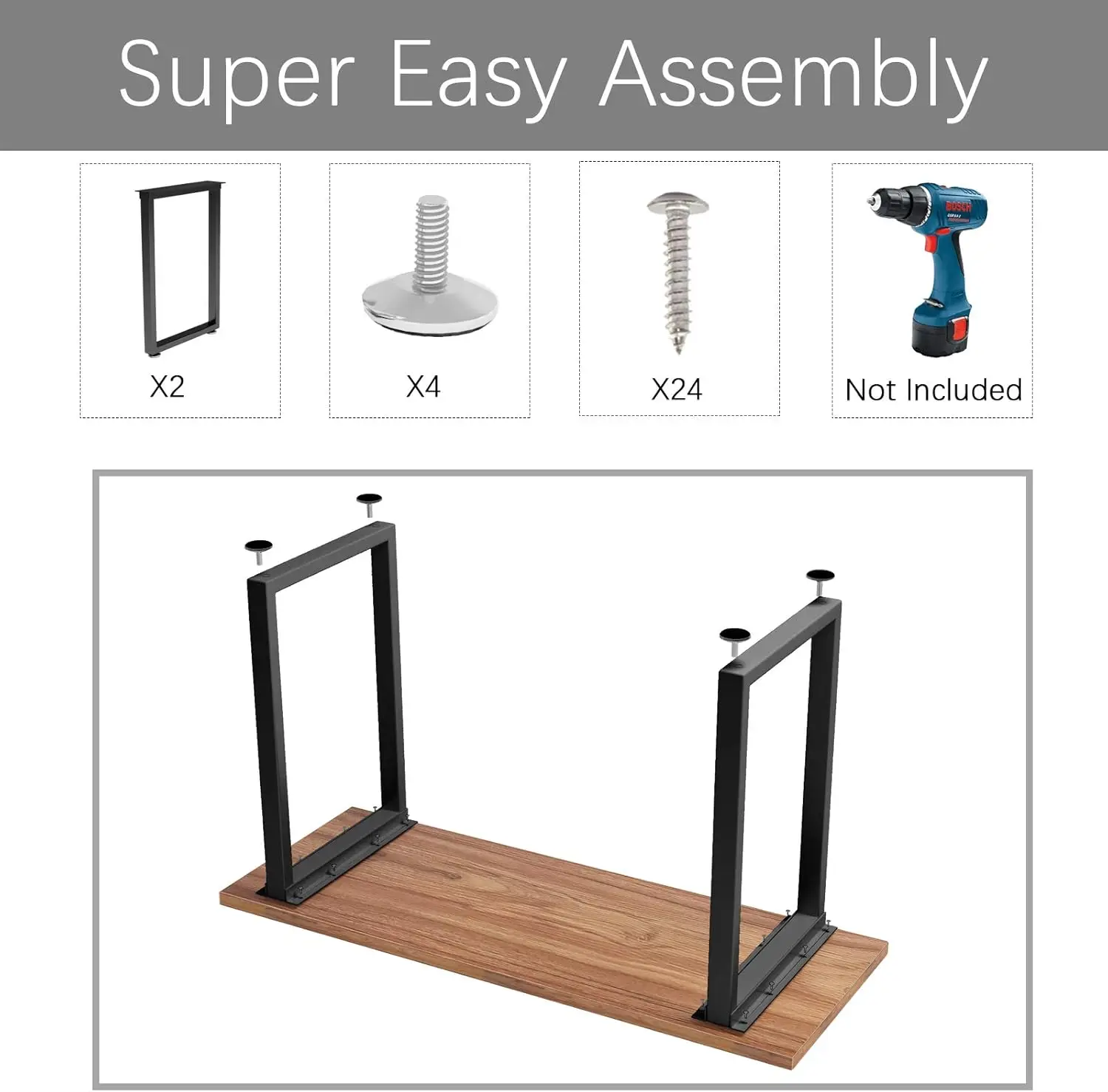 Patas de mesa de metal de 28 pulgadas de altura x 17,7 pulgadas de ancho con pies protectores ajustables, muebles de metal resistentes de estilo industrial y rústico