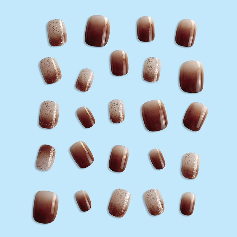 24PCS Full Coverage Nails For Girls Korean Cute Heart Design Fake Nails Glitter Nails Set Press On With Adhesive Strips