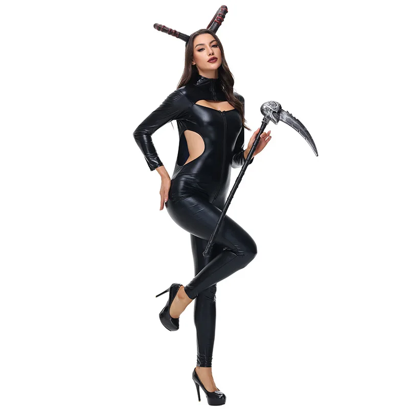 

Gothic Bla Witch loween Costume with Horned Outfit Women's Faion Stage Performance Traditional Chinese Clothing