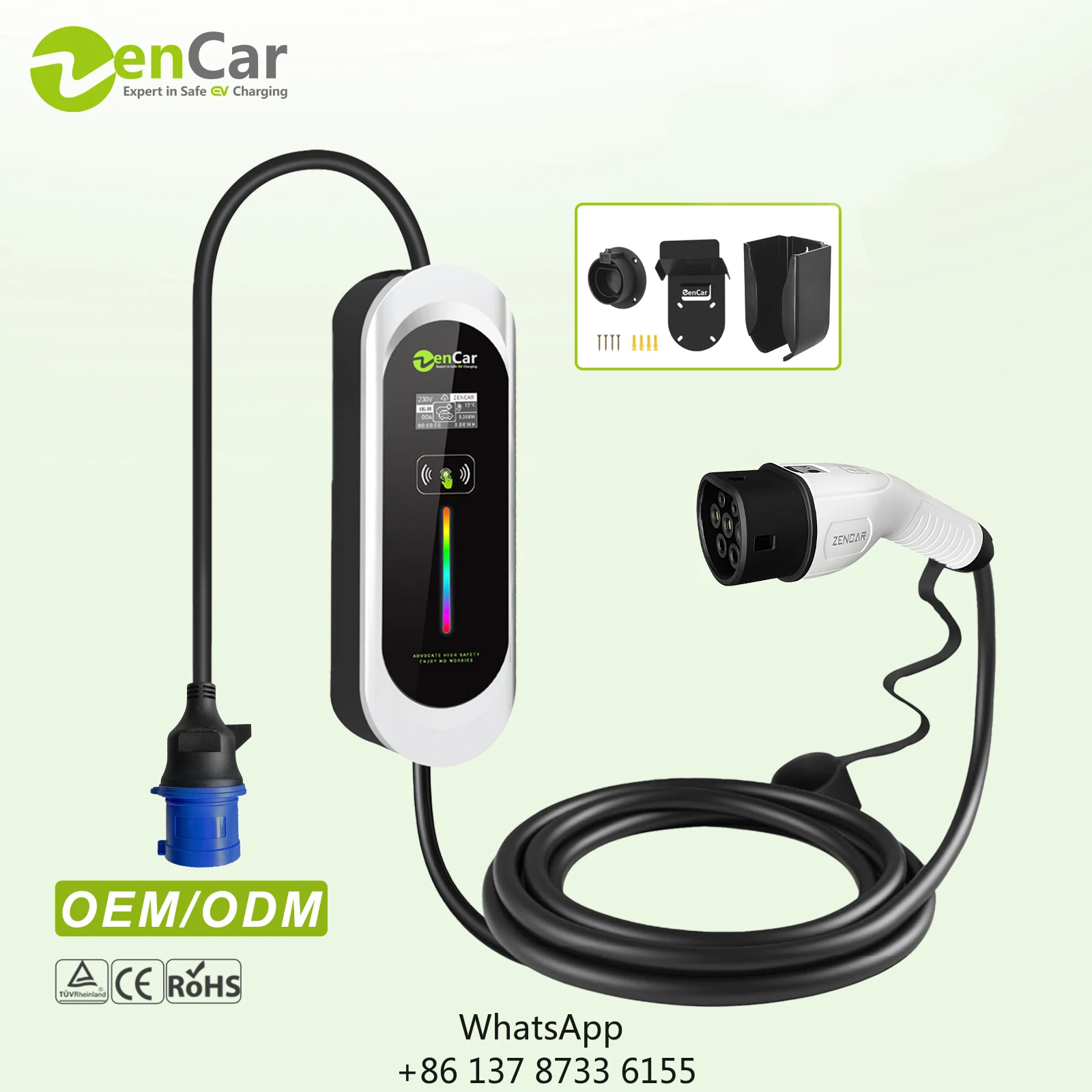 

7kw Electric Vehicle Charger Level 2 32A EVSE EV Charger With Type 2 Blue CEE With Temp Sensor IP66 TUV RoHS CE For Vinfast