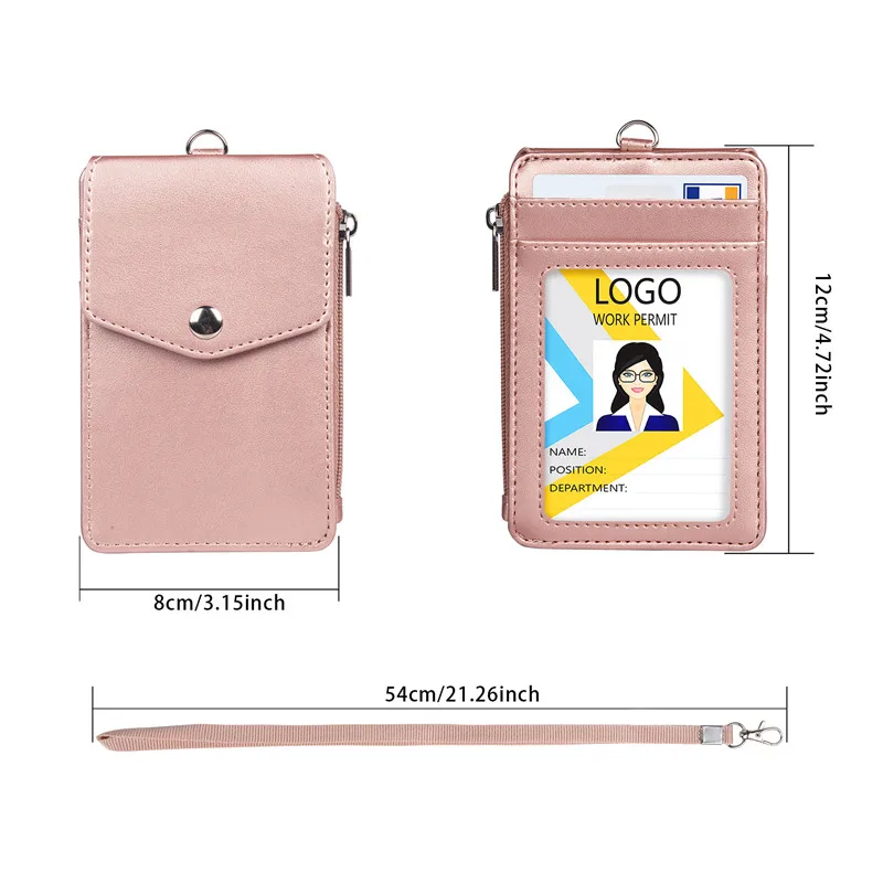 Homens e Mulheres Trabalho Credit Card Holder Carteira, Cinta de pescoço, Zipper Hasp, 5 Slots, Student Staff, ID Card, Ônibus, Desk Organizer, Bolsa, 1Pc