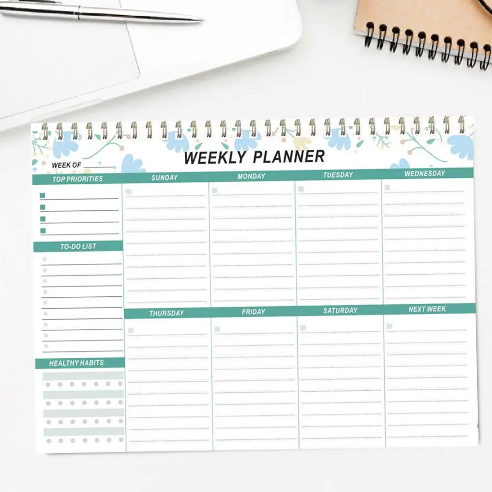 แผ่นจดบันทึกเขียนเรียบกระดาษหนาสำหรับวางแผนรายสัปดาห์พร้อมลวดคู่ที่มีประสิทธิภาพ