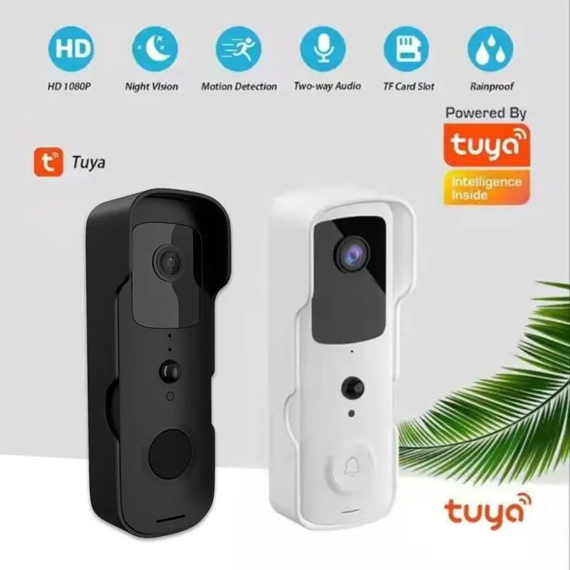 Campainha de vídeo WiFi impermeável, Tuya Smart Home Camera, Mobile App Intercom, Sem fio, 2.4G, 1080P, T30