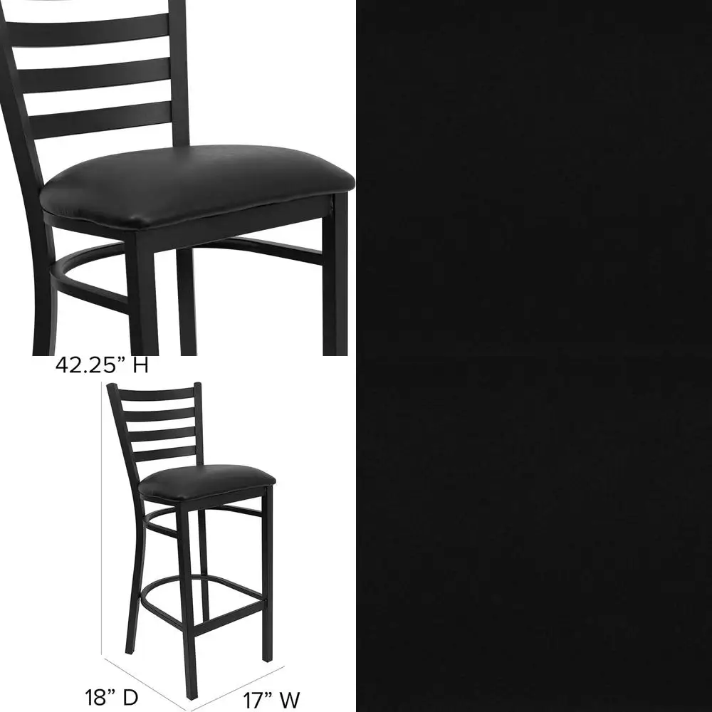 

Металлический барный стул HERCULES Series с черной спинкой-лестницей – сиденье из черного винила (комплект из 2 шт.)