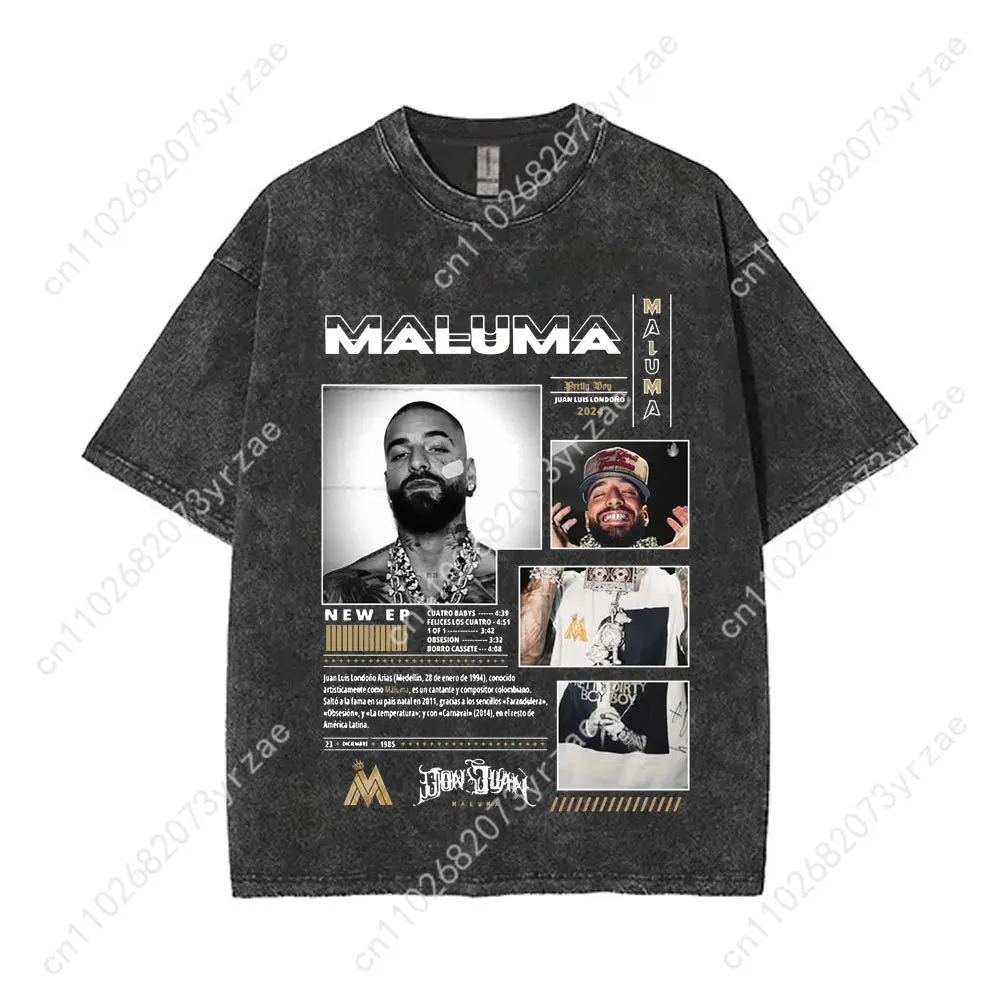 Rapper Maluma Retro Wash Tshirt Man Woman High Quality Vintage T Shirt Cotton Short Sleeves Fashion T-shirt Soft Breathable Tops