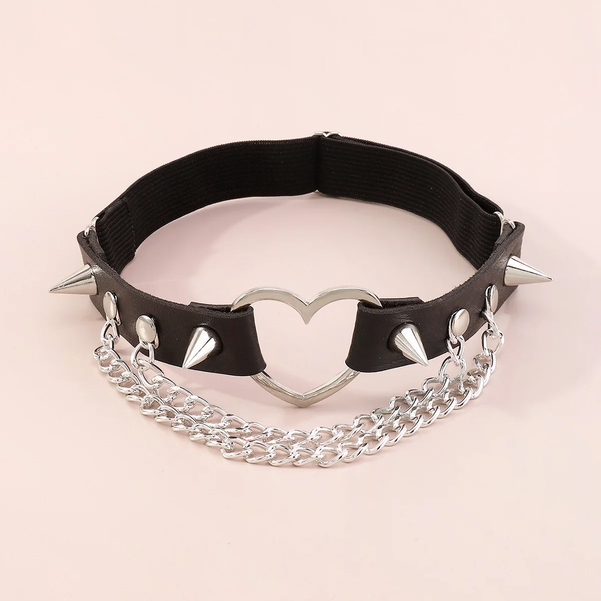 Sexy Leg Chain Leather Elastic Spiked Leg Harness For Women Girls Goth Heart Thigh Garter Belt Rave Body Jewelry