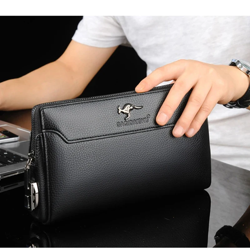 Men's Business clutch bag wallet Multi Card Slot Wrist Bag Anti theft Phone bag High quality soft leather Combination lock