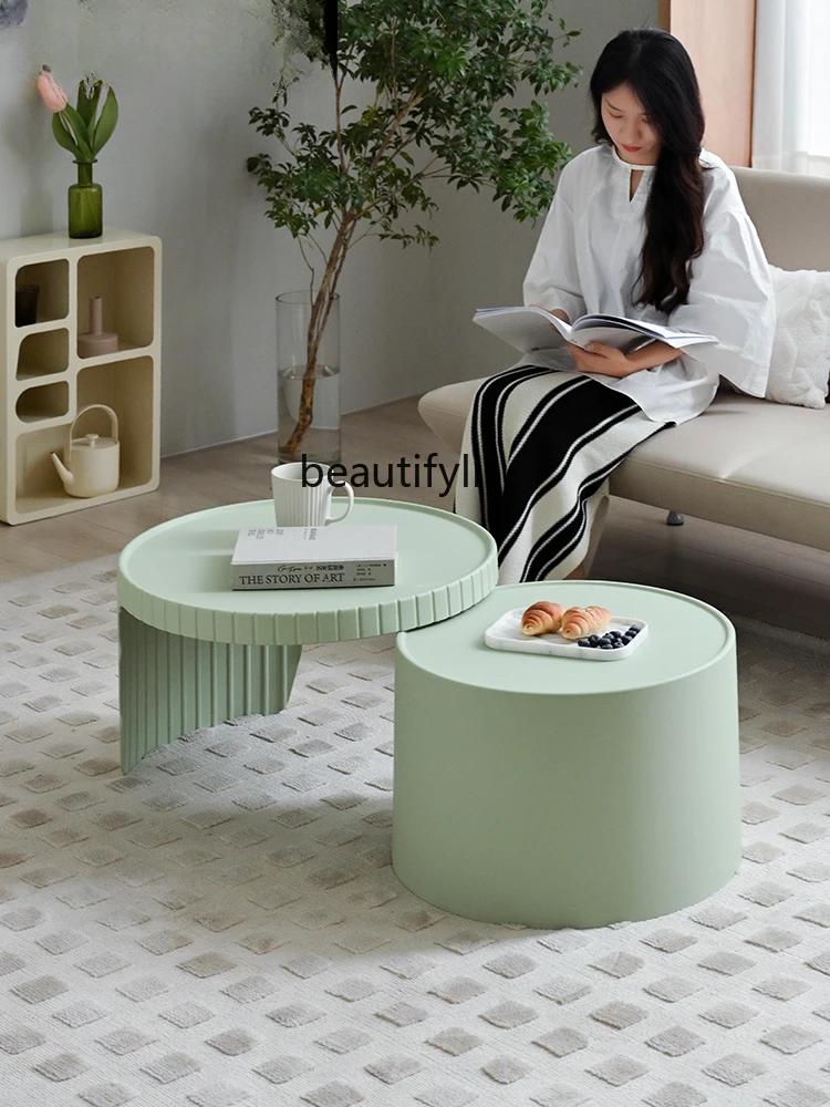 Tea Table | Fashion Mint Green Combined Tea Table Retractable Dual-Use Plastic Personality Round Table side table