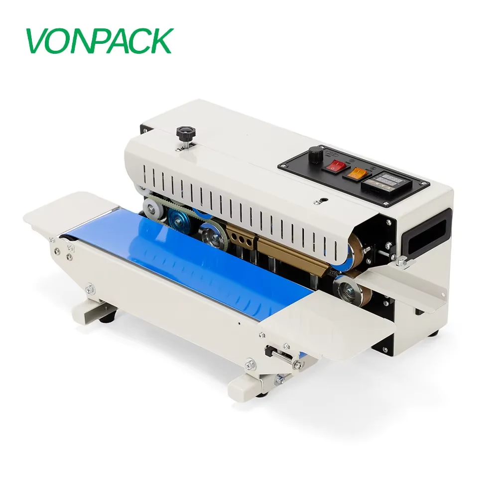VONPACK L1 Heat Sealing Machine Continuous Band Sealer Automatic Plastic Bag Film Food Sealer Machine for Food Tea Kitchen