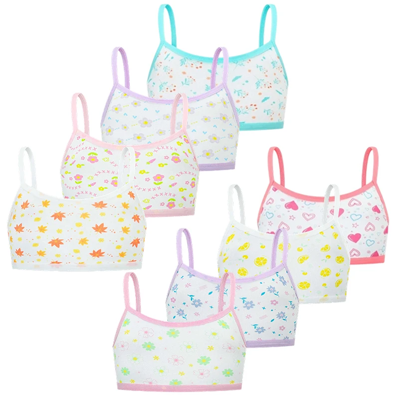 4 Pcs/Pack Wireless Girls Training Bras Soft Children Breast Care Adolescent Girls Bras Floral Student Kids Sports Vest Tops