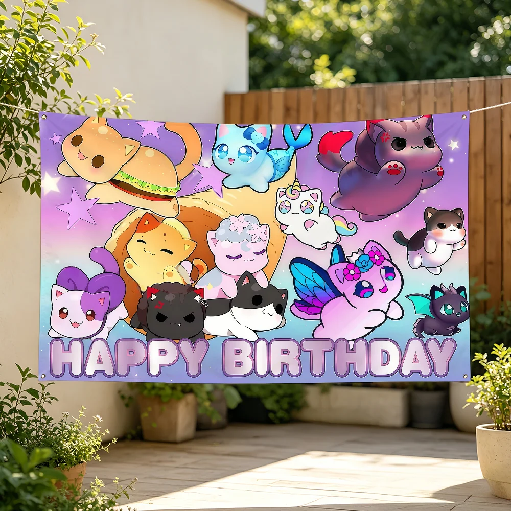Cartoon Flag Banner For Sports Matches Games Parade Rally Holiday Festival Backyard Balcony Club Bar Decor A-Aphmau Cat