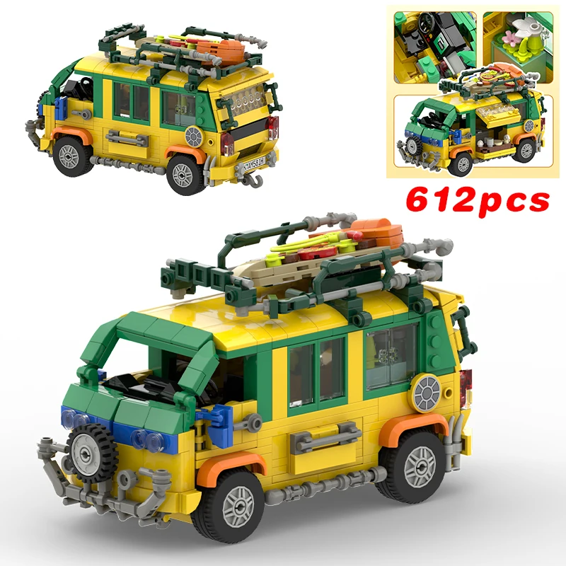 City Turtles Pizza Truck Building Blocks Set for Boys Adutls Anime Figures Ninja Construction Set Collection Toys Kid Xmas Gift