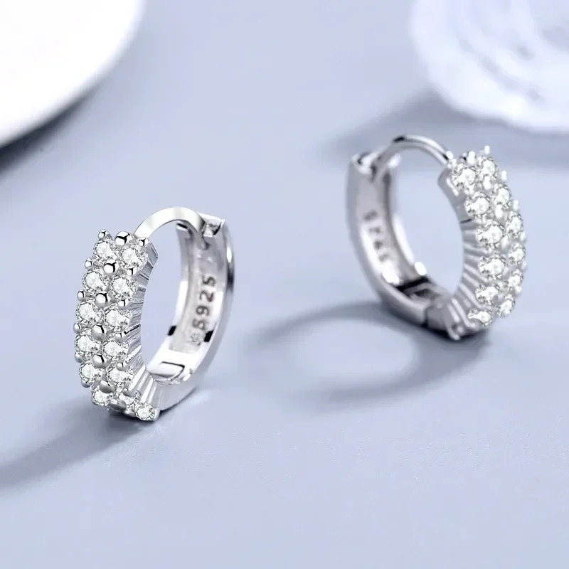 Luxury Silver Color Stainless Steel Crystal Round Hoop Earring for Women Charm Zircon Dangle Earring Wedding Jewelry Colorfast