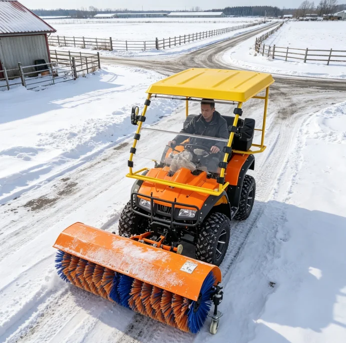 Compact Snow Sweeper Vehicle with Roof, ATV Snow Blower for Driveway Yard Commercial Cleaningob