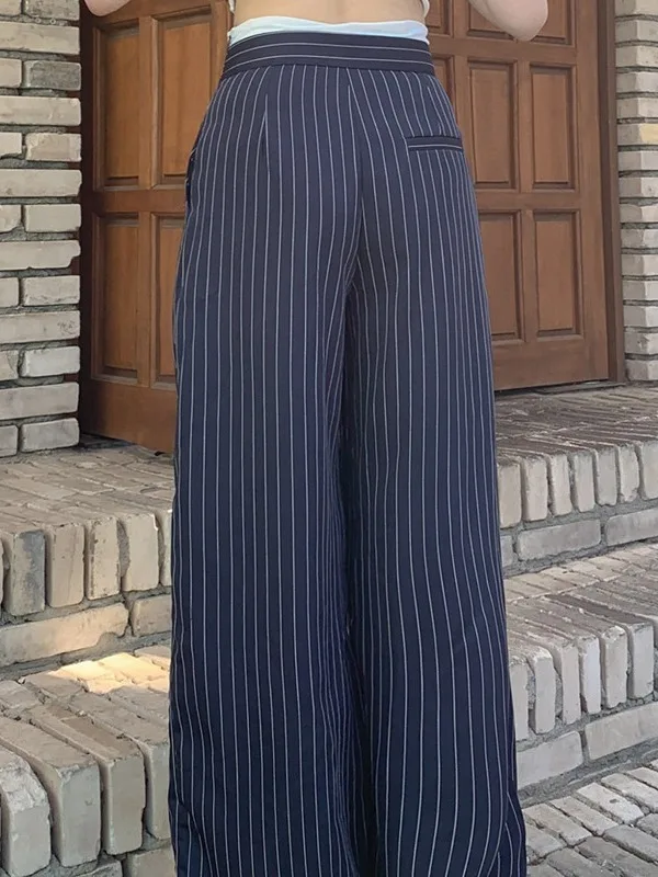 Faionable Casual Hosen frauen 2025, Sommer Neue Anti-Aging Patchwork Streifen Breite Bein West Hosen Sli Ele Bequem