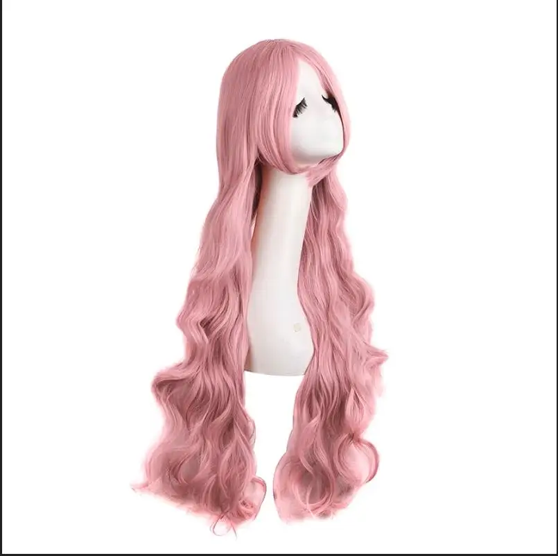 Pink Wigs with Bangs Long Wavy Pink Wigs for Women Synthetic Natural Wavy Wig Heat Resistant Colorful Wigs for Daily Party Cospl